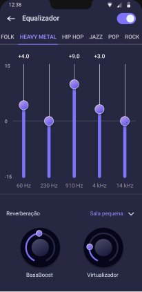 Скриншот приложения аудиоплеера с эквалайзером